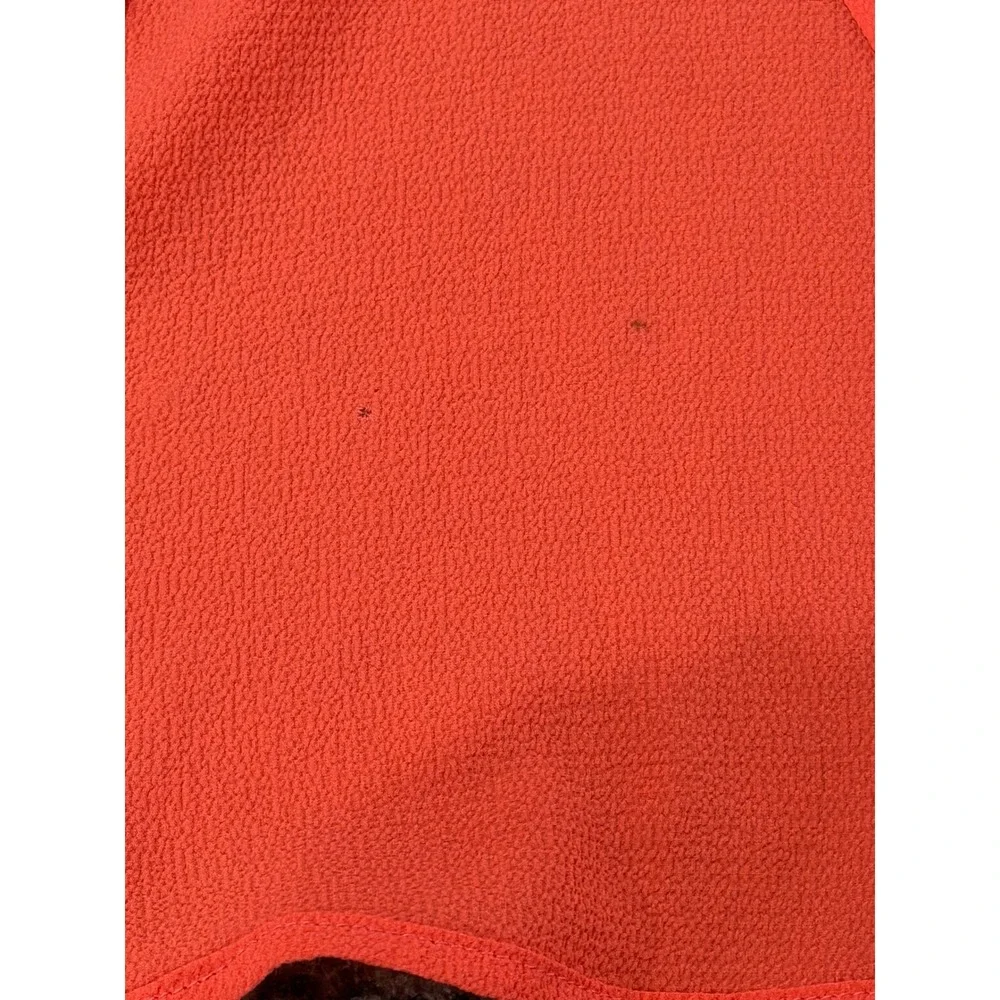 Bebe Womens Coral Orange Embroidered V-Neck Lace Up Back Tassel Blouse Size M